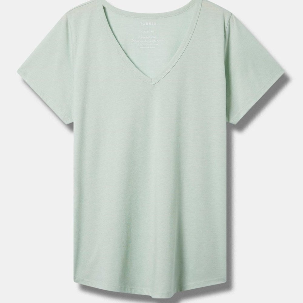 Torrid - Girlfriend Signature Jersey V-Neck Tee in "Harbor Grey" aka Soft Mint